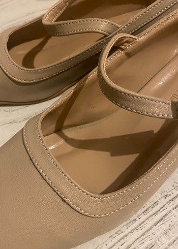 Bej Tokalı Blok Topuklu Kadın Babet - Görsel 6