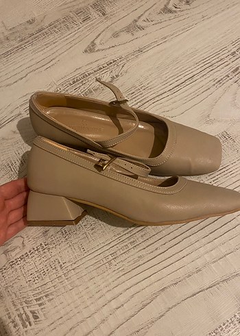 Bej Tokalı Blok Topuklu Kadın Babet - Görsel 2