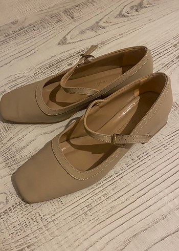 Bej Tokalı Blok Topuklu Kadın Babet - Görsel 5