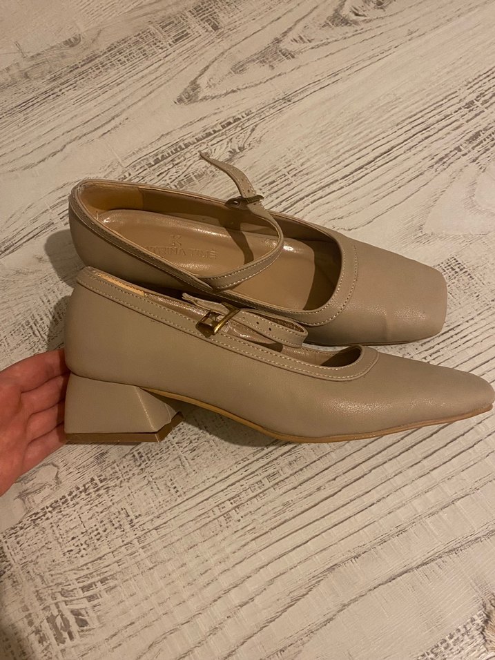 Bej Tokalı Blok Topuklu Kadın Babet - Görsel 2