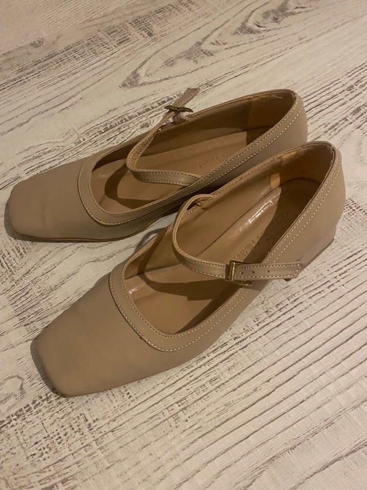 Bej Tokalı Blok Topuklu Kadın Babet - Görsel 5