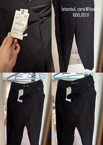 Zara Siyah Kumaş Kemerli Pantolon M