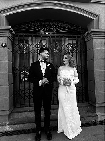 Saten uzun nikah elbisesi