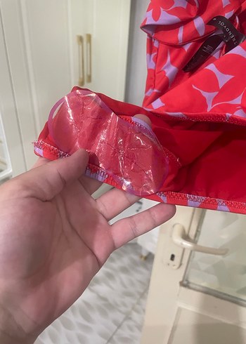 Kırmızı Drapeli Bağlamalı Kadın Mayo - Görsel 6