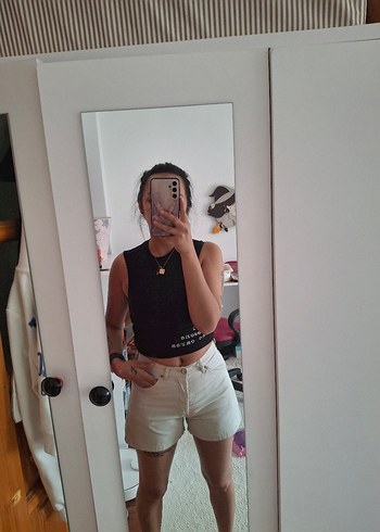 Siyah Kısa Denim Crop Top