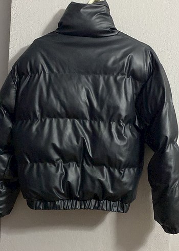 Siyah Deri Kadın Kışlık Düğmeli Mont - Görsel 2