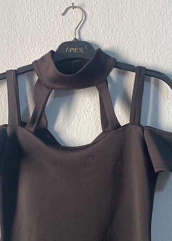 Straplez Siyah Midi Gotik Elbise - Görsel 2