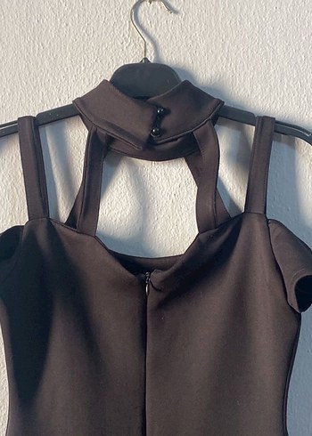 Straplez Siyah Midi Gotik Elbise - Görsel 3