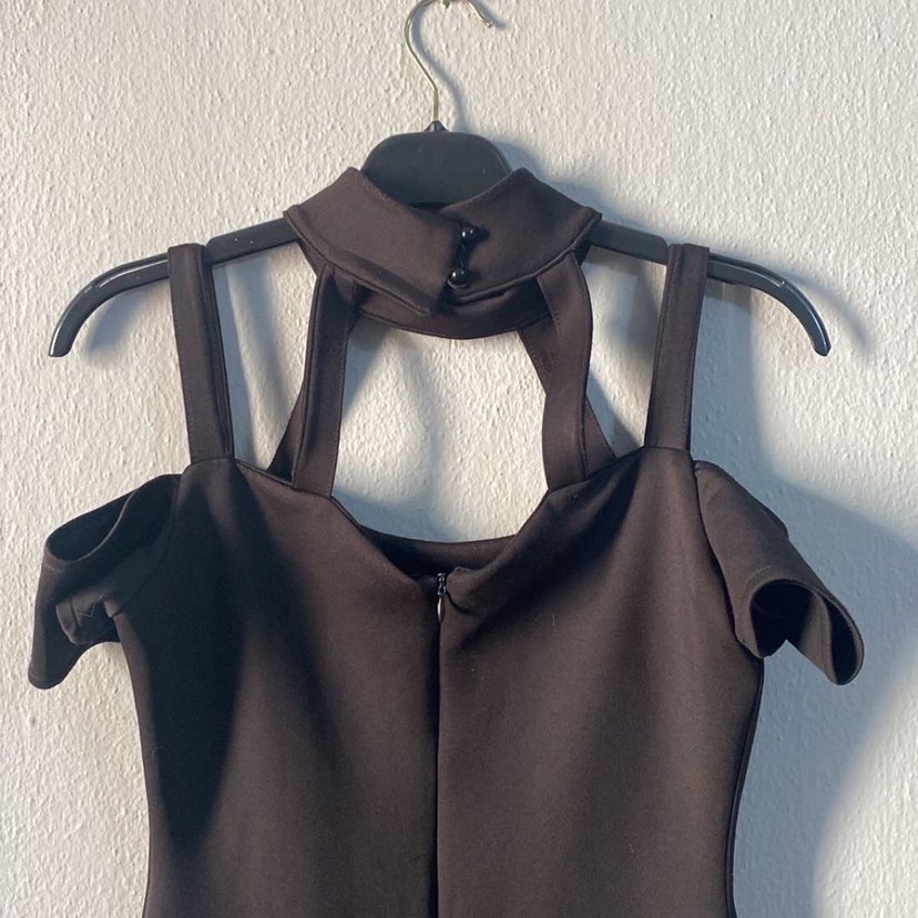 Straplez Siyah Midi Gotik Elbise - Görsel 3