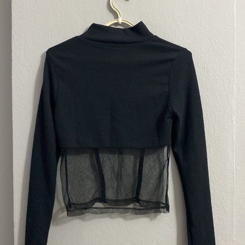 Uzun Kollu Siyah Transparan Bluz - Görsel 2
