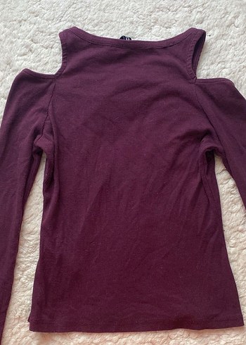 Bordo Uzun Kollu Omuz detaylı bluz - Görsel 4