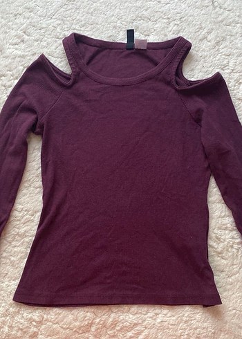 Bordo Uzun Kollu Omuz detaylı bluz - Görsel 2