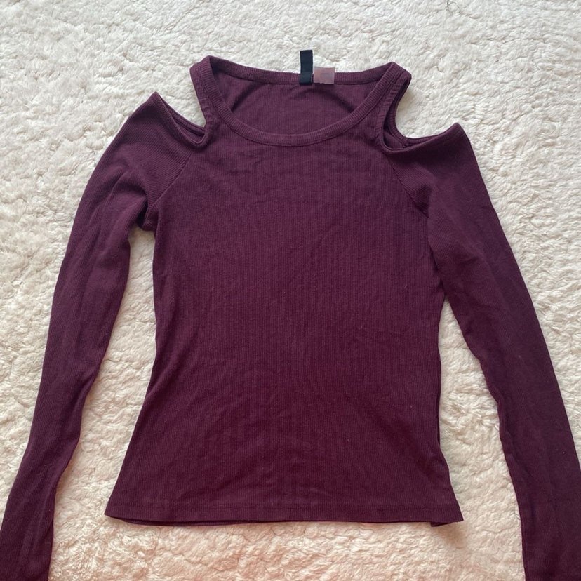 Bordo Uzun Kollu Omuz detaylı bluz - Görsel 2