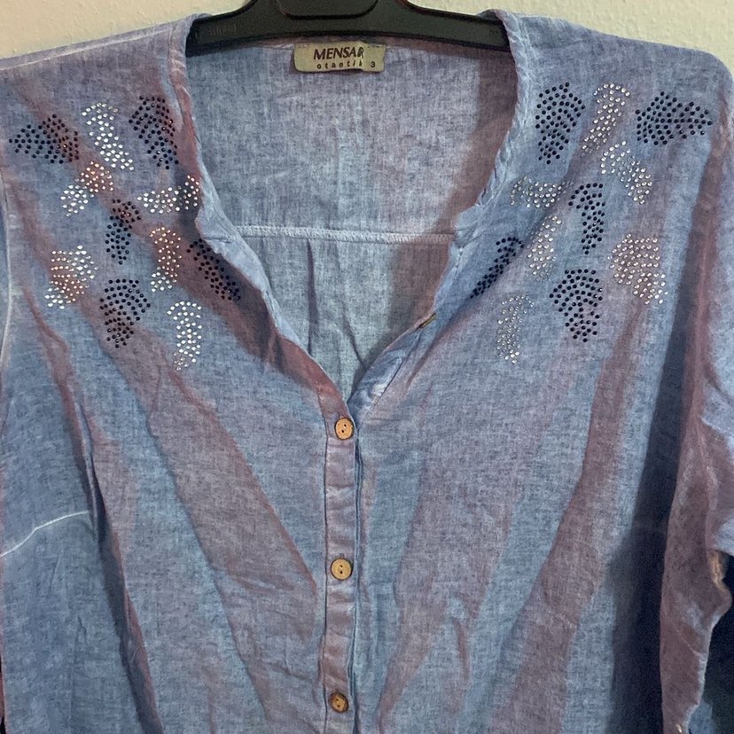taşlı desenli vintage gömlek - Görsel 4
