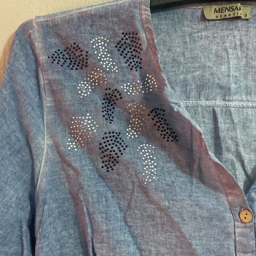 taşlı desenli vintage gömlek - Görsel 2