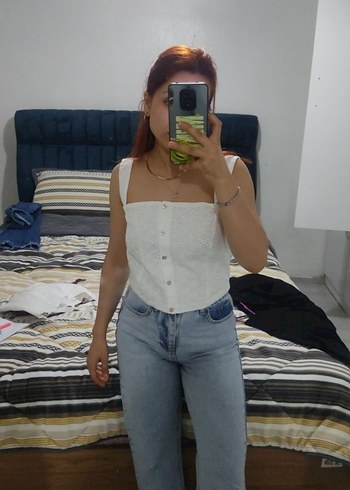 LC Waikiki Düğmeli Beyaz Keten kadın bluz.