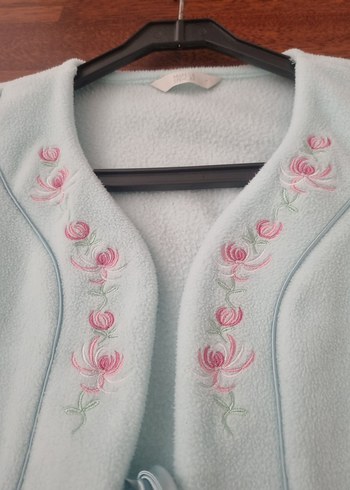 Nakışlı Turkuaz Kadın Polar Sabahlık Ceket - Görsel 3