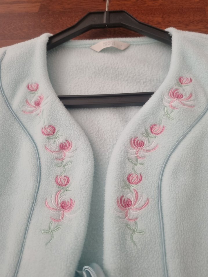 Nakışlı Turkuaz Kadın Polar Sabahlık Ceket - Görsel 3