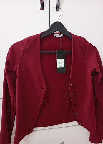 Diğer Bordo Düğmeli Kısa Blazer Ceket