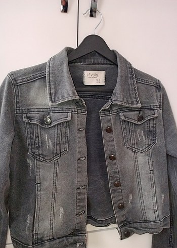 Diğer Gri Düğmeli Kadın Denim Ceket