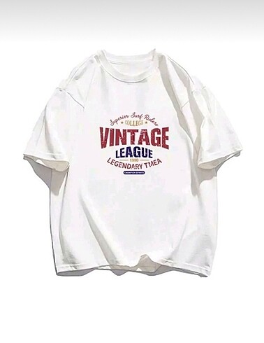 Beyaz Vintage baskılı T-shirt
