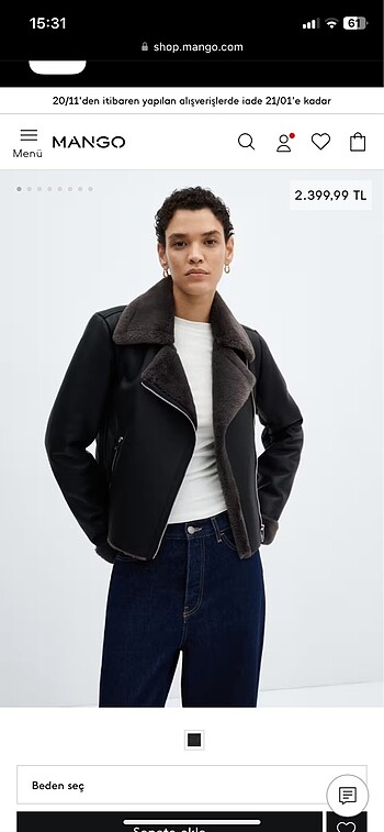 Mango Kürklü Biker Mont