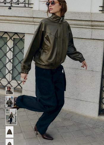 Kahverengi Deri Kemerli Yüksek Yakalı Ceket - Görsel 6