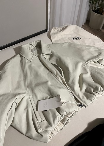 Kadın Beyaz Midi Deri Ceket - Görsel 3