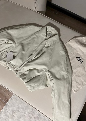 Kadın Beyaz Midi Deri Ceket - Görsel 2