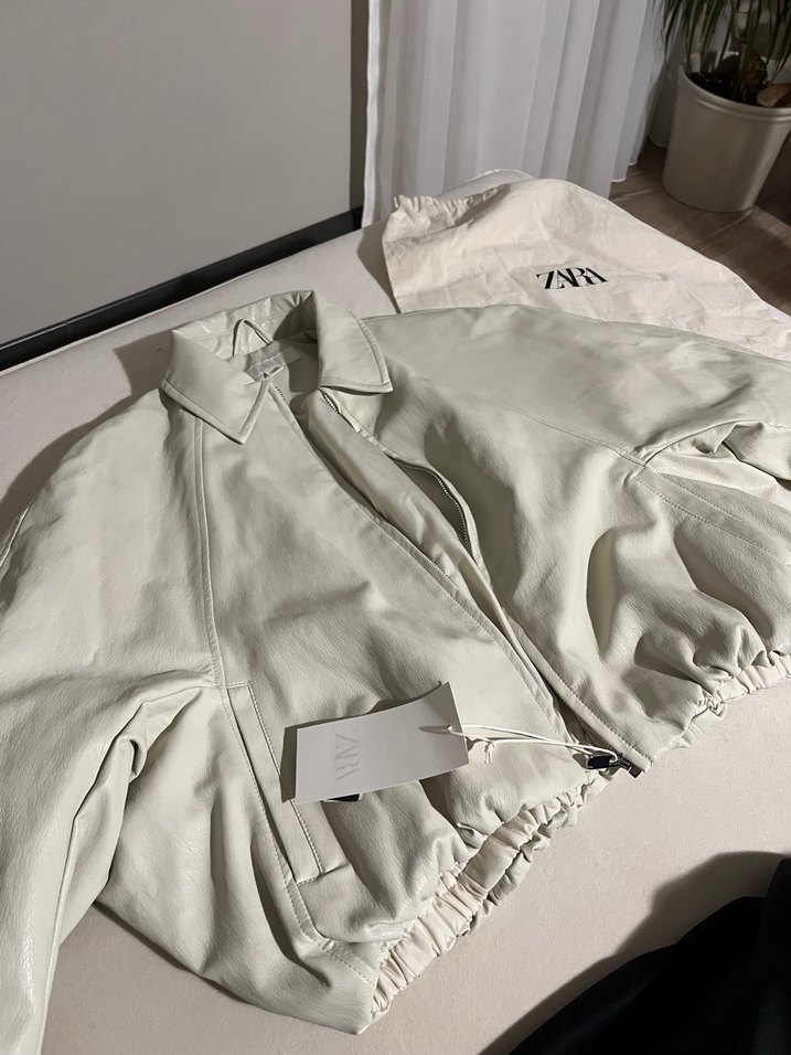 Kadın Beyaz Midi Deri Ceket - Görsel 3