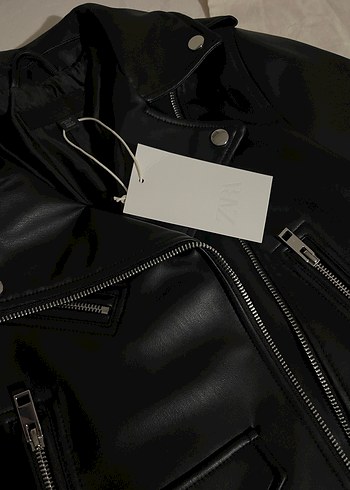 Kadın Siyah Biker Deri Ceket - Görsel 3