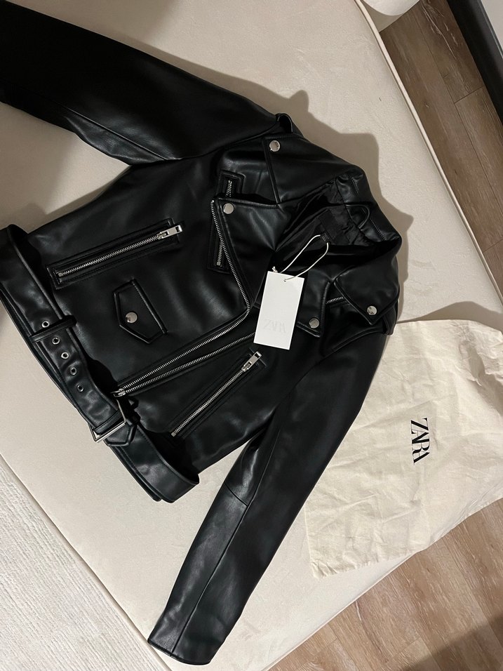 Kadın Siyah Biker Deri Ceket - Görsel 2