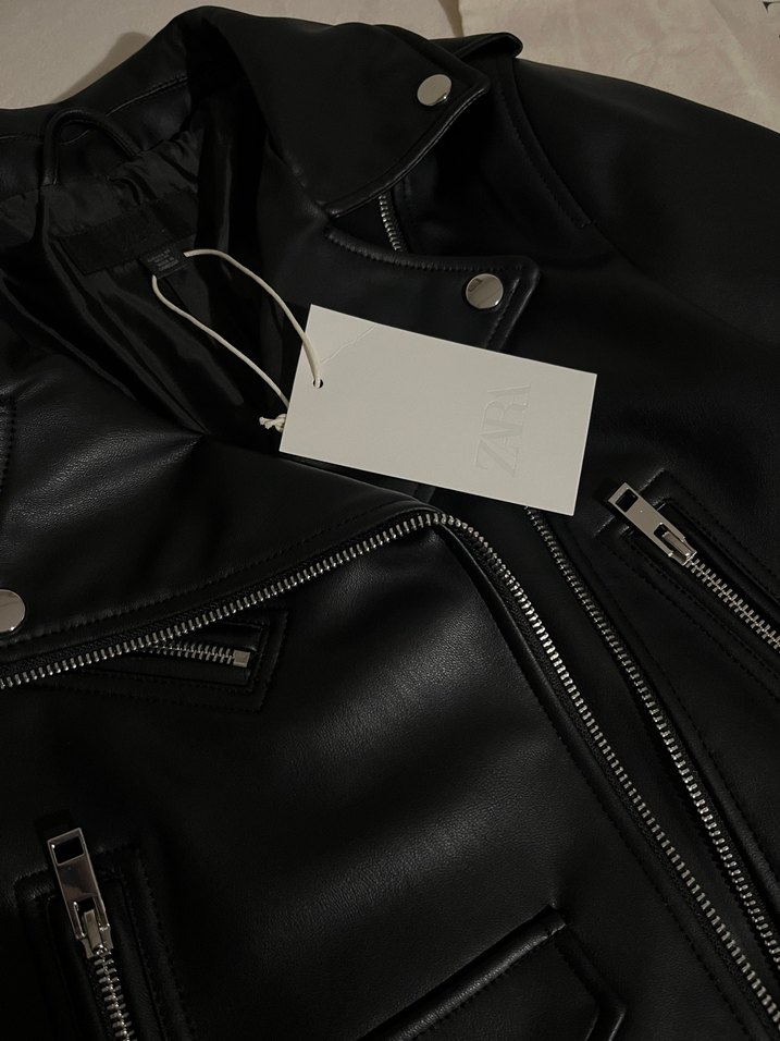 Kadın Siyah Biker Deri Ceket - Görsel 3