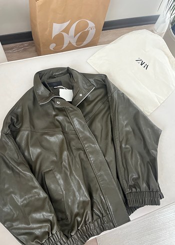 Gevşek Kesim Kahverengi Deri Kadın Ceket - Görsel 3