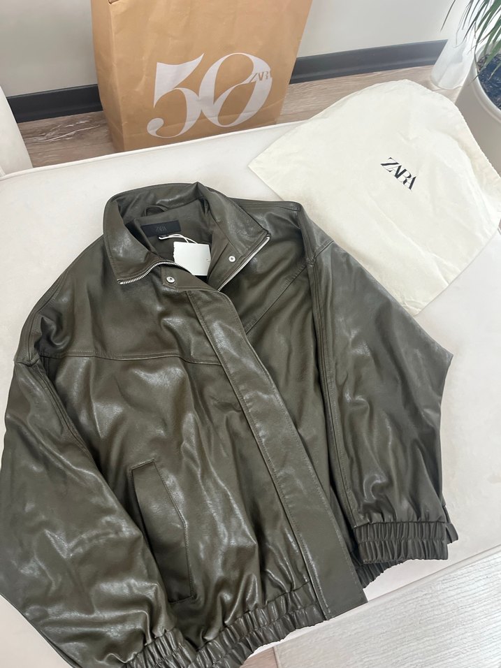 Gevşek Kesim Kahverengi Deri Kadın Ceket - Görsel 3