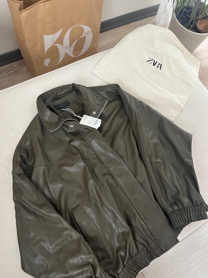 Gevşek Kesim Kahverengi Deri Kadın Ceket - Görsel 2