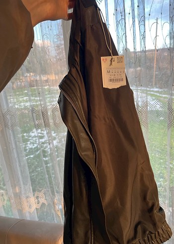 Gri Yüksek Yakalı Deri Ceket - Görsel 4