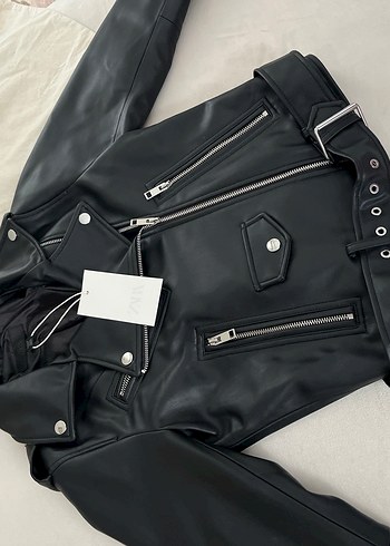Kadın Siyah Deri Biker Ceket - Görsel 2