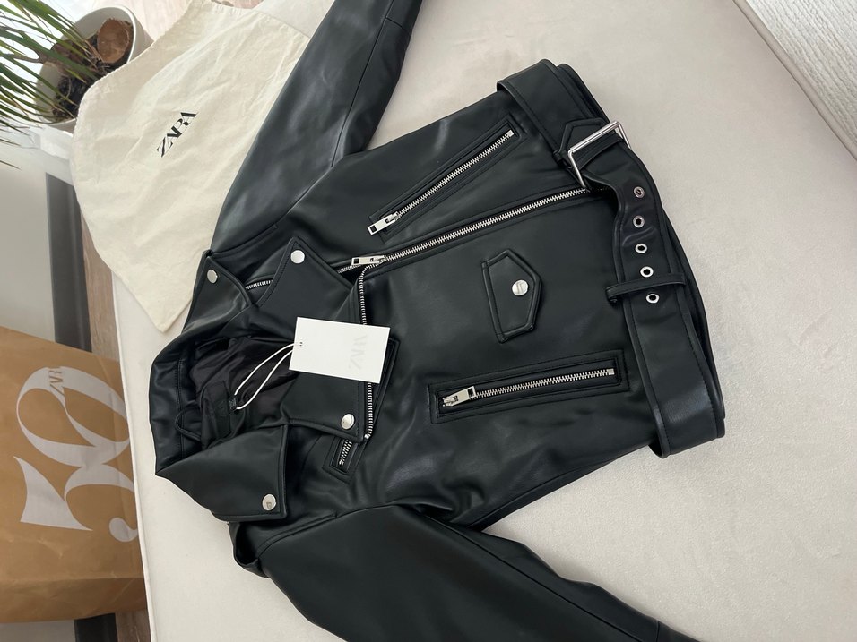 Kadın Siyah Deri Biker Ceket - Görsel 2