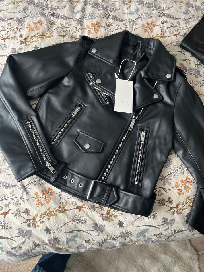 Kadın Siyah Deri Biker Ceket - Görsel 2