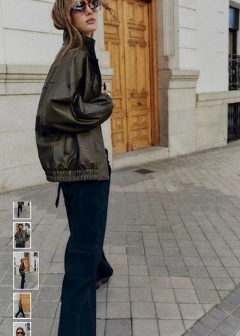 Kahverengi Deri Kemerli Yüksek Yakalı Ceket - Görsel 3