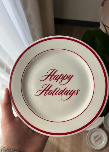 Beyaz 'Happy Holidays' Yazılı Tabak - Görsel 2