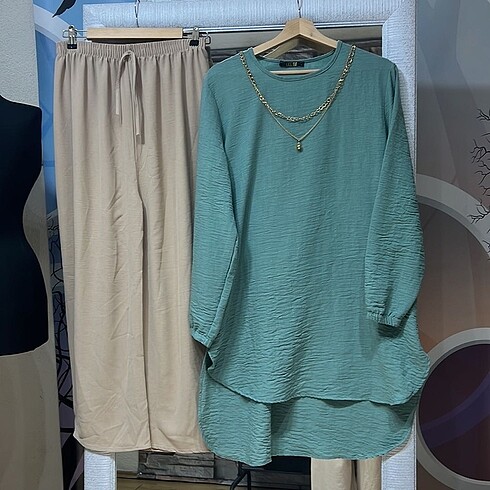 50 Beden turkuaz Renk Tunik pantolon takım