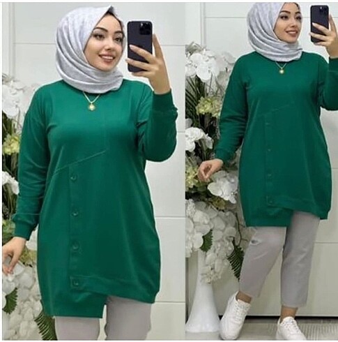 Büyük beden Düğme detaylı tunik