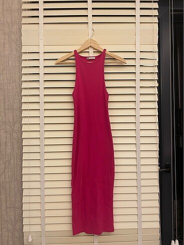 Zara pembe midi elbise