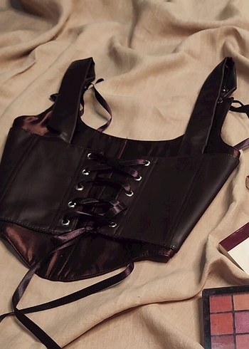 Bordo deri Büstiyer - Görsel 3