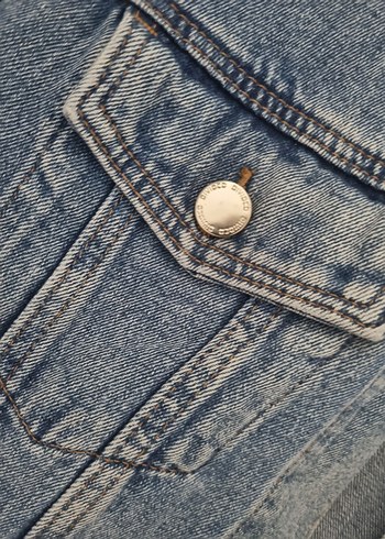 m Beden Düğmeli Mavi Kadın Denim Ceket