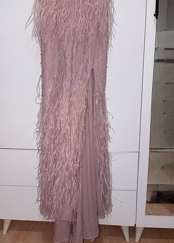 Gül kurusu Nakışlı Drapeli Uzun Abiye Elbise - Görsel 10