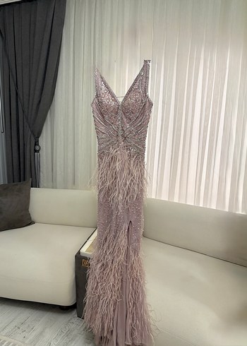 Gül kurusu Nakışlı Drapeli Uzun Abiye Elbise - Görsel 2