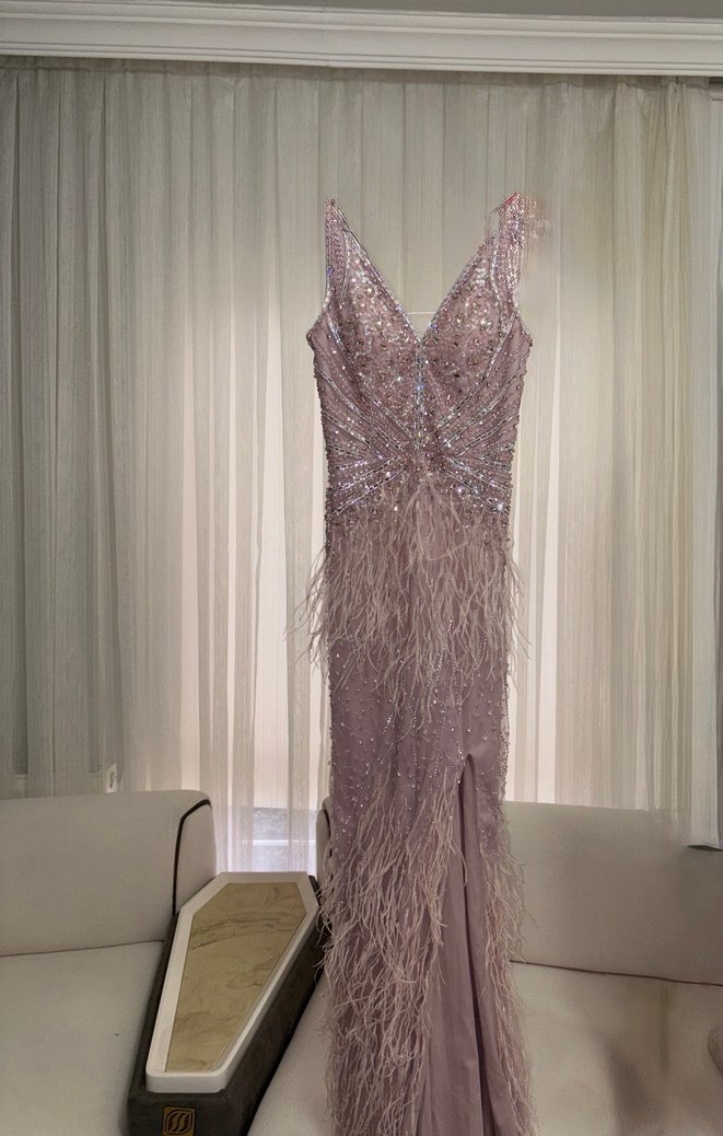 Gül kurusu Nakışlı Drapeli Uzun Abiye Elbise - Görsel 3